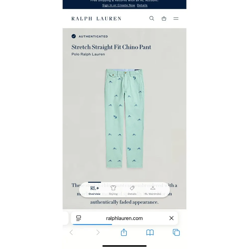 Polo Ralph Lauren Embroidered Pants Men 36x30 Marlin Fish Stretch Chino Nautical